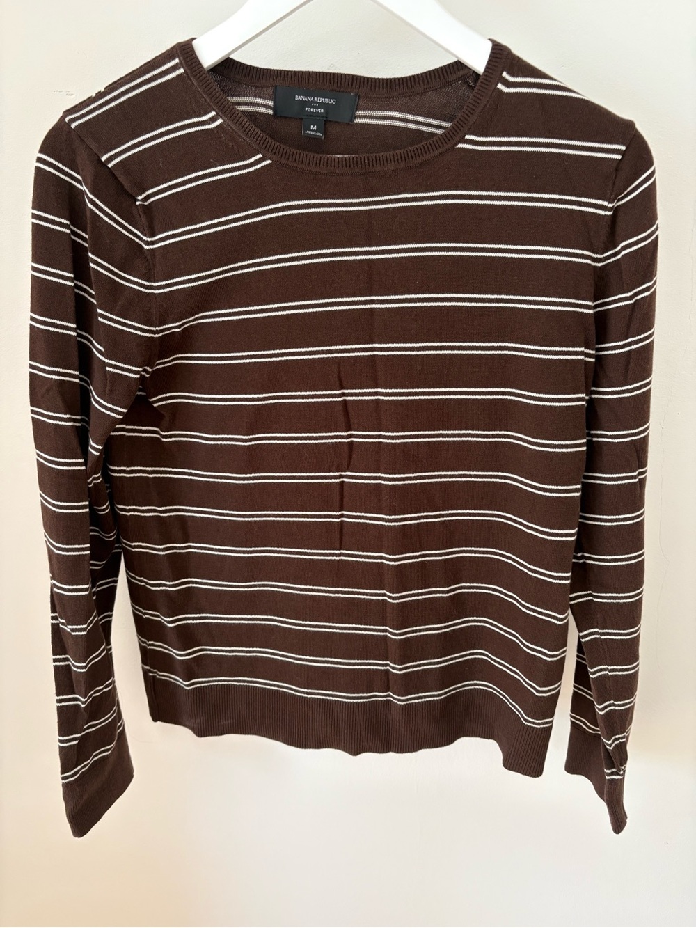 Banana Republic Brown & White Striped Crewneck Sweater